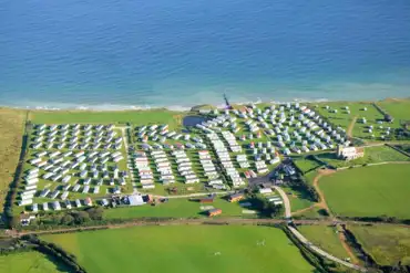 Aerial of Beeston Regis Holiday Park overlooking the coast
