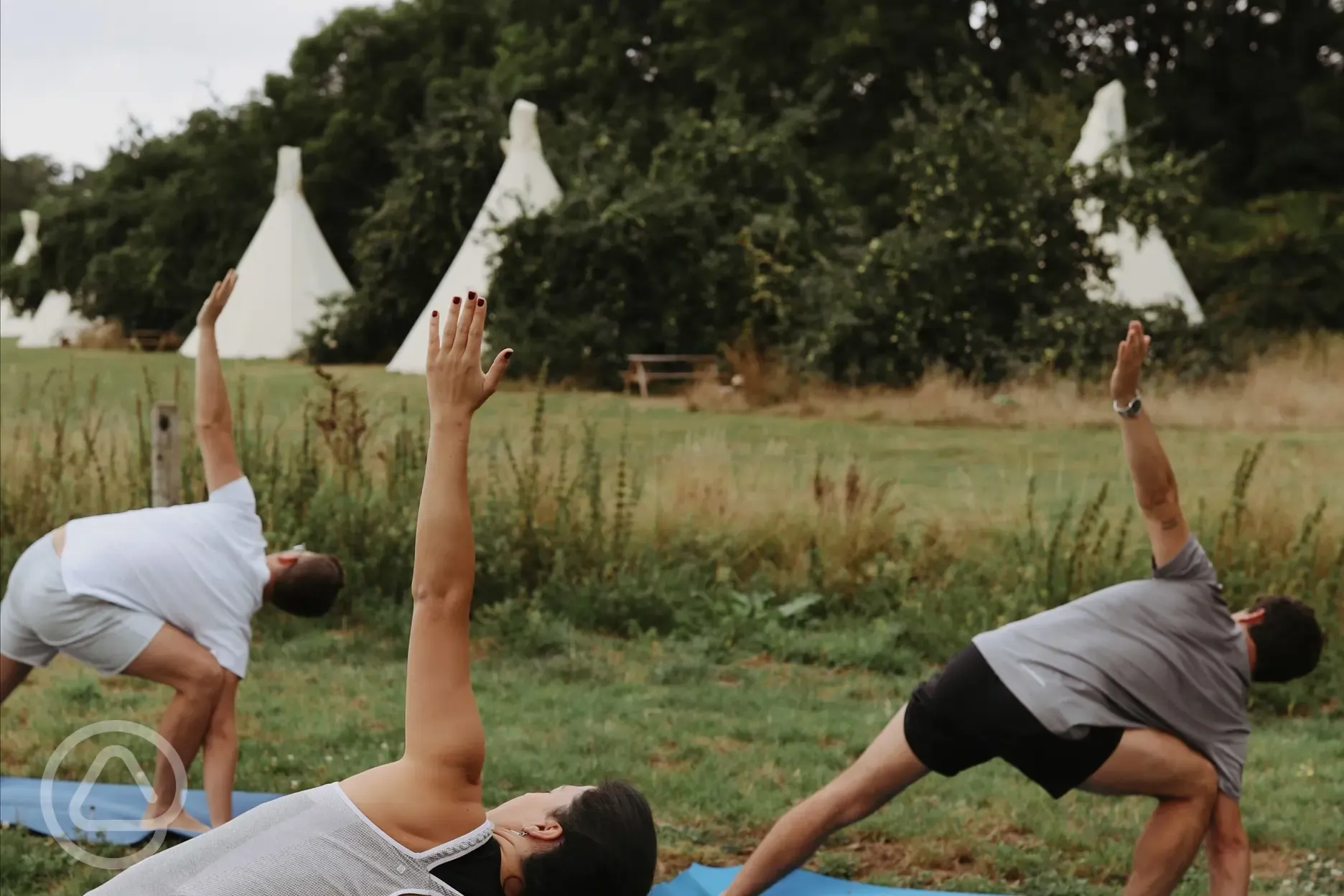 Yoga by the tipis