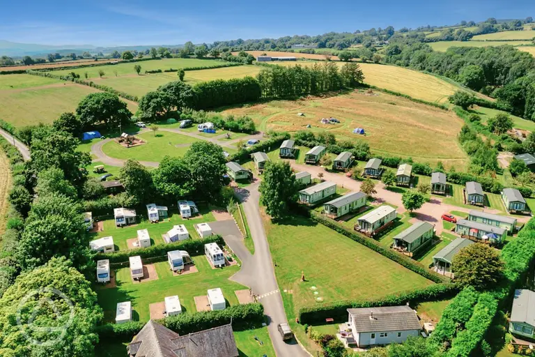 Aerial of Borders Hideaway Holiday Home Park with views to the camping meadow