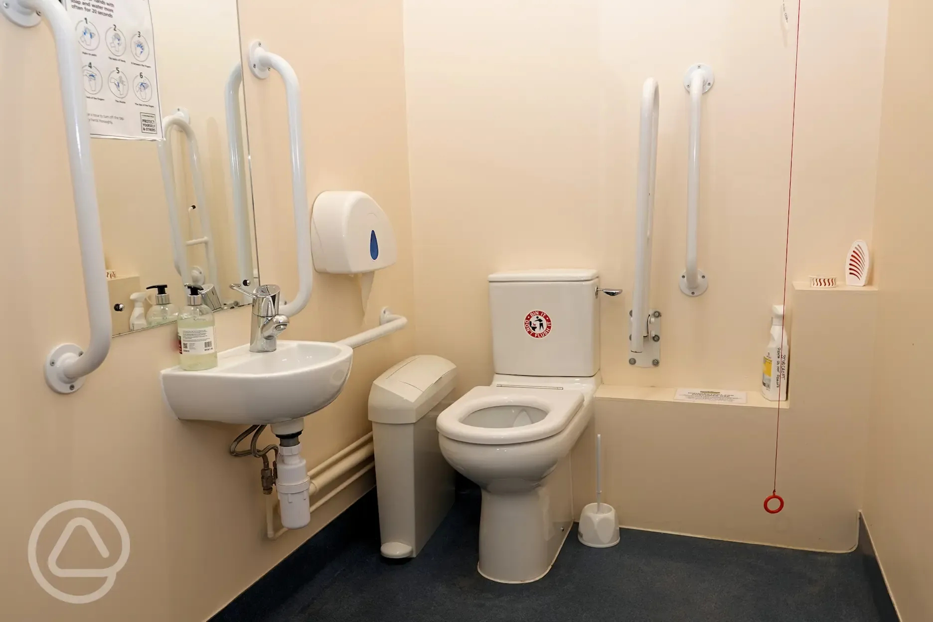 Accessible bathroom with grab rails at Stubcroft Farm Campsite