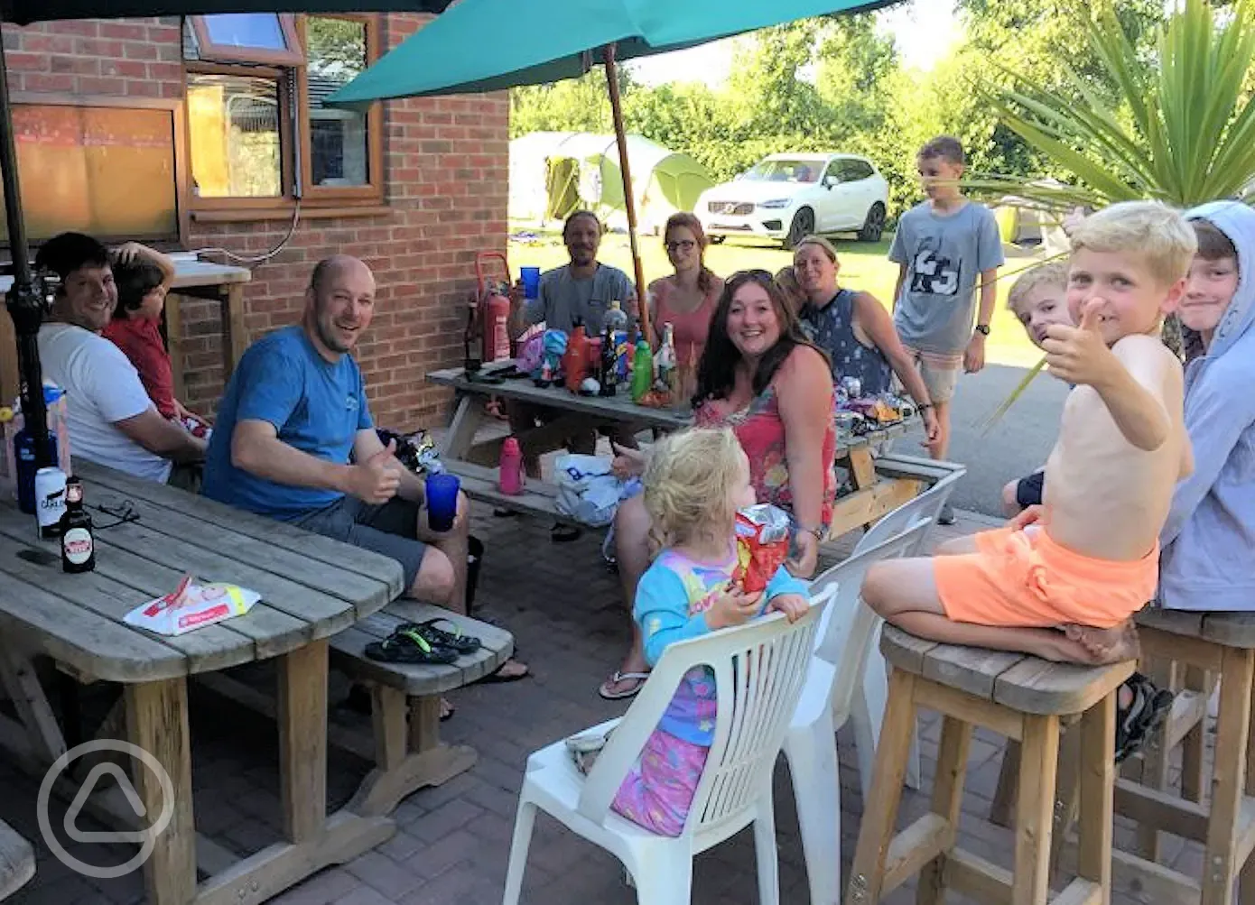 Outdoor seating areas at Stubcroft Farm Campsite