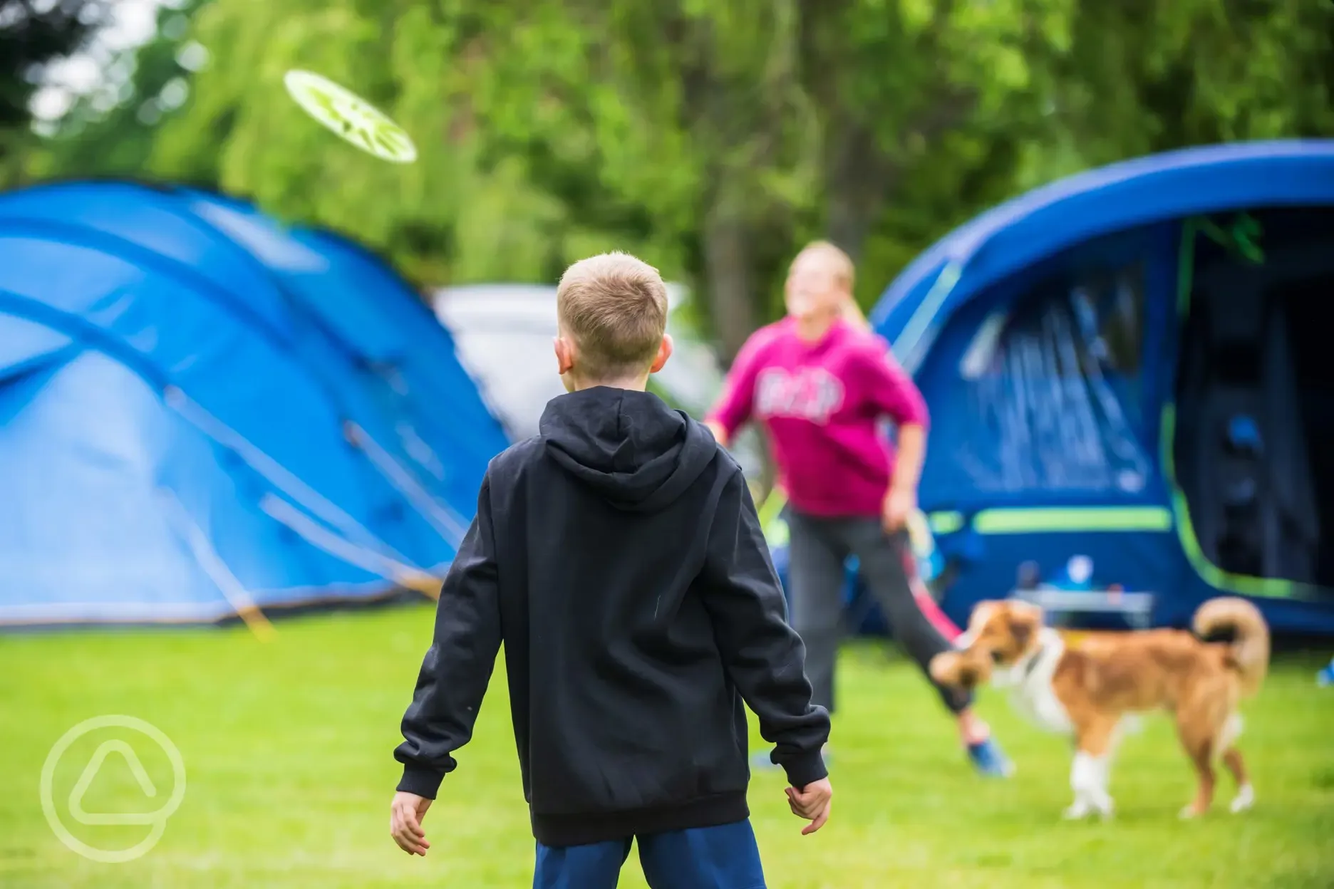 A game of frisbee on the camping field