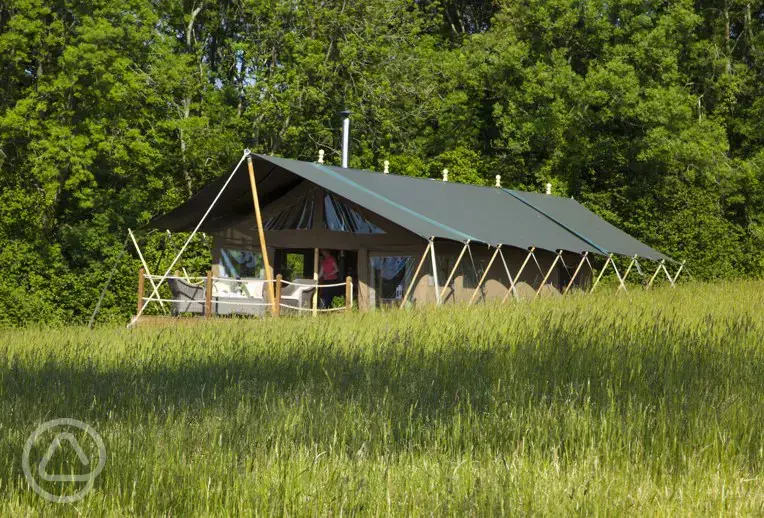 The glamping field and tent