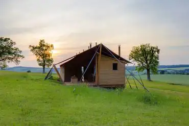 Safari tent at sunset