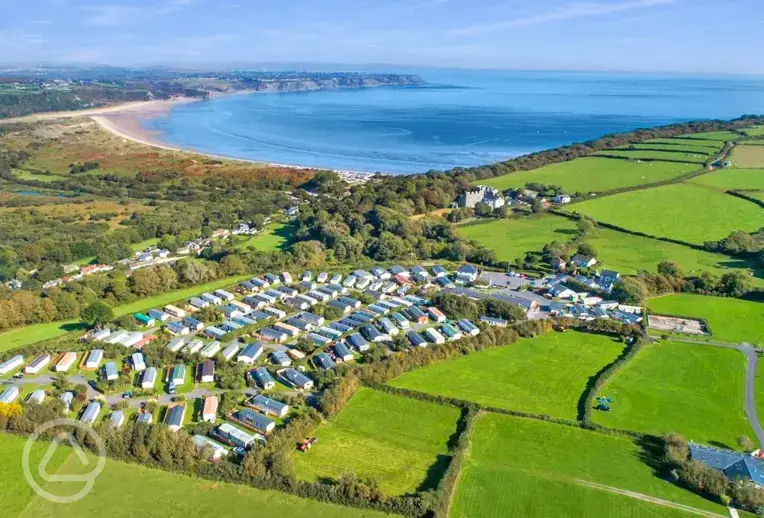 Aerial of Greenways of Gower overlooking Oxwich Bay
