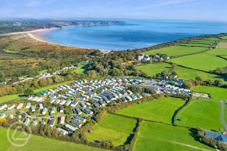 Aerial of Greenways of Gower overlooking Oxwich Bay