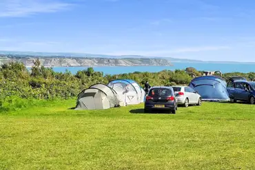 Non electric grass pitches overlooking Oxwich Bay at Greenways of Gower