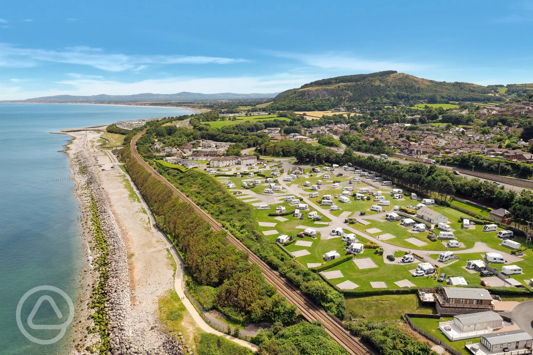 Aerial of the campsite by the beach