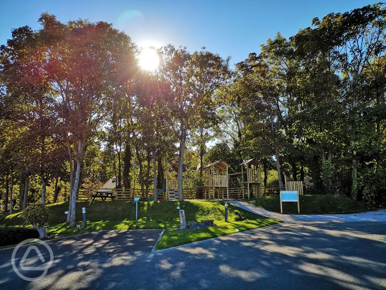 Playground with a wooden climbing frame