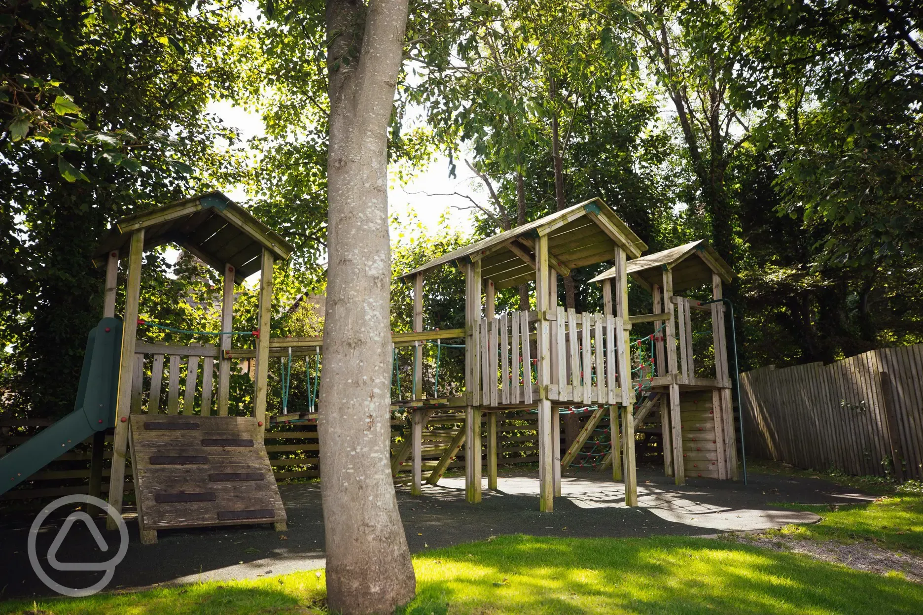 Playground with a wooden climbing frame