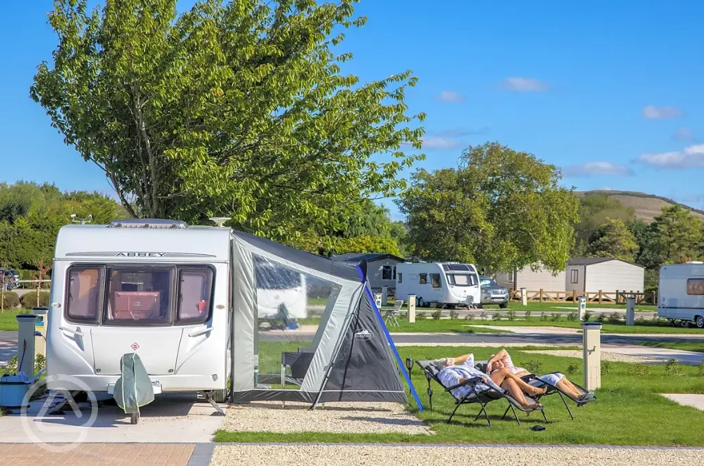 Caravan on electric hardstanding pitches with awning space 