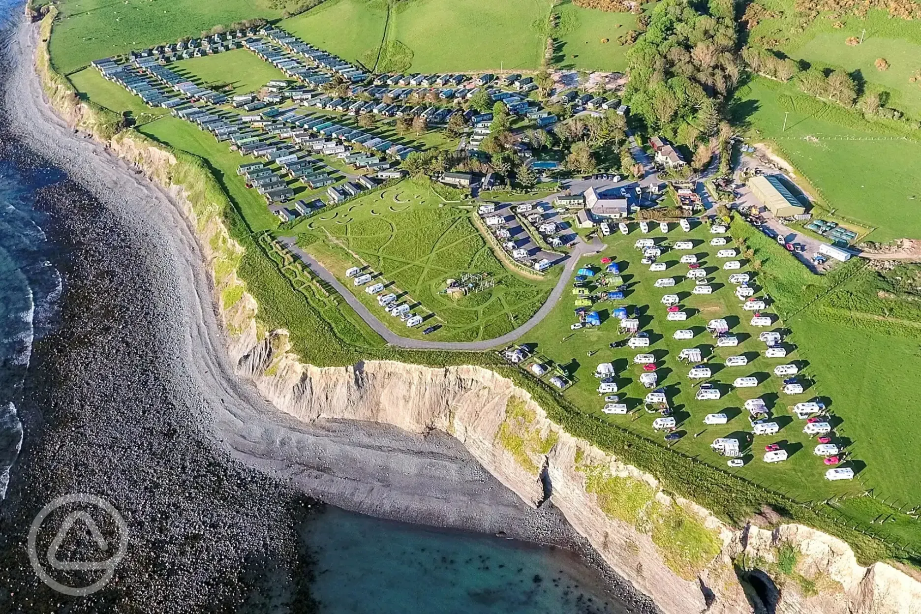 Aerial view of Morfa Bychan overlooking Cardigan Bay