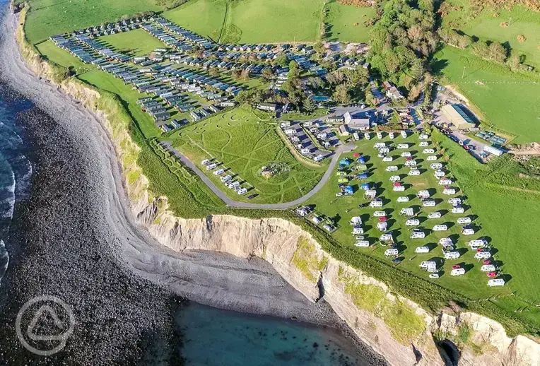 Aerial view of Morfa Bychan overlooking Cardigan Bay