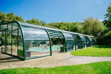 Outdoor heated swimming pool at Morfa Bychan 