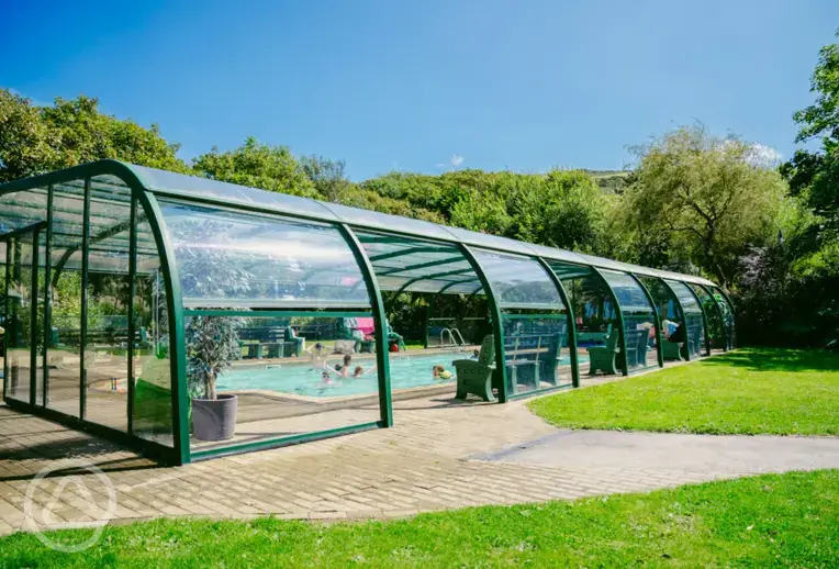 Outdoor heated swimming pool at Morfa Bychan 