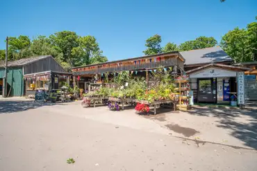 Onsite farm shop and mini garden centre at Norden Farm Campsite