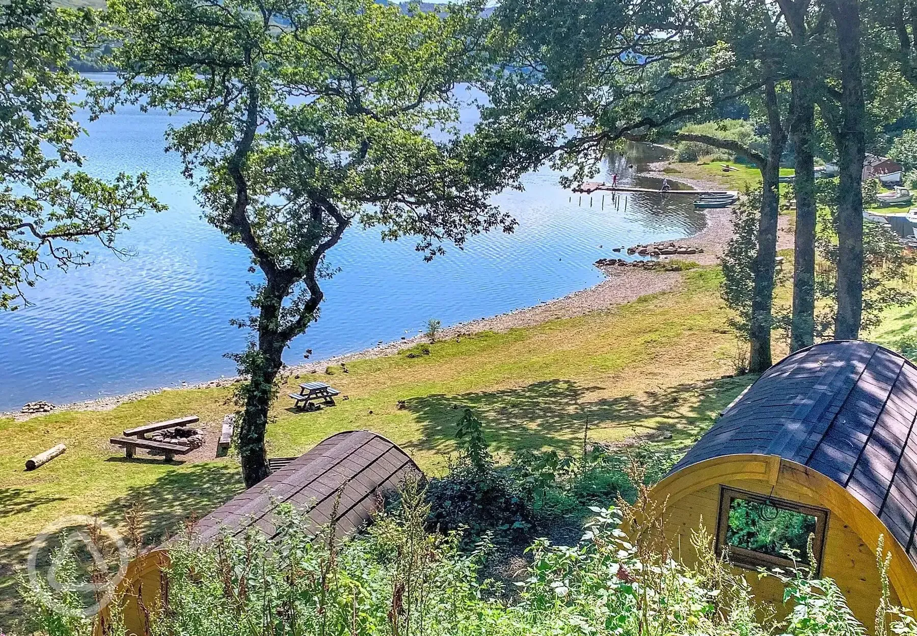 Camping pods and views of Loch Awe