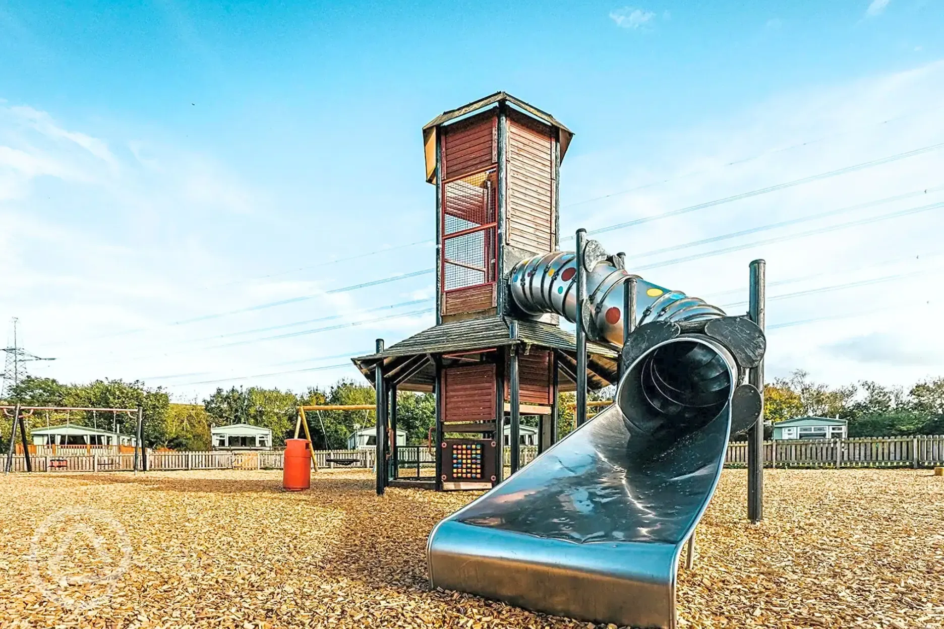 Outdoor play area with a slide