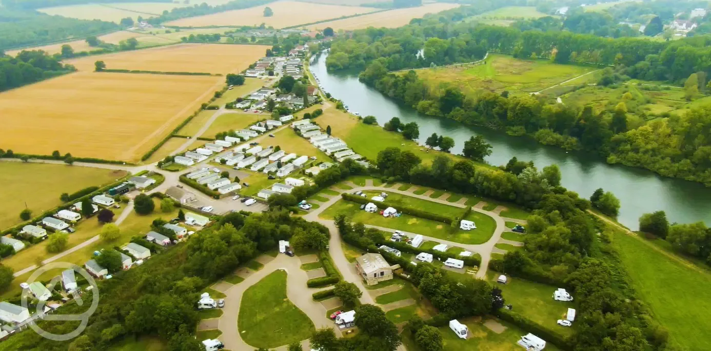 Aerial view of Hurley Riverside Park by the River Thames Aerial view of Hurley Riverside Park by the River Thames