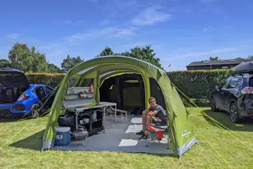 Tent on electric grass pitches with car parking space at Hurley Riverside Park