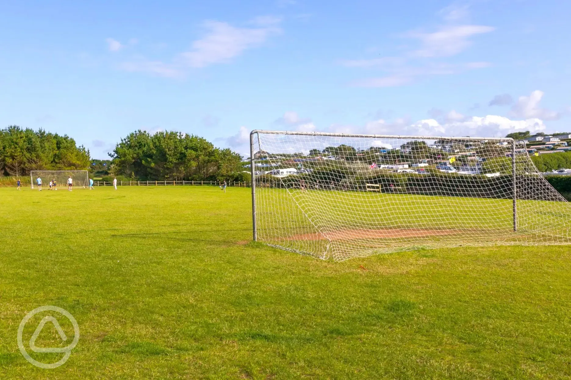 Sports field with football goals
