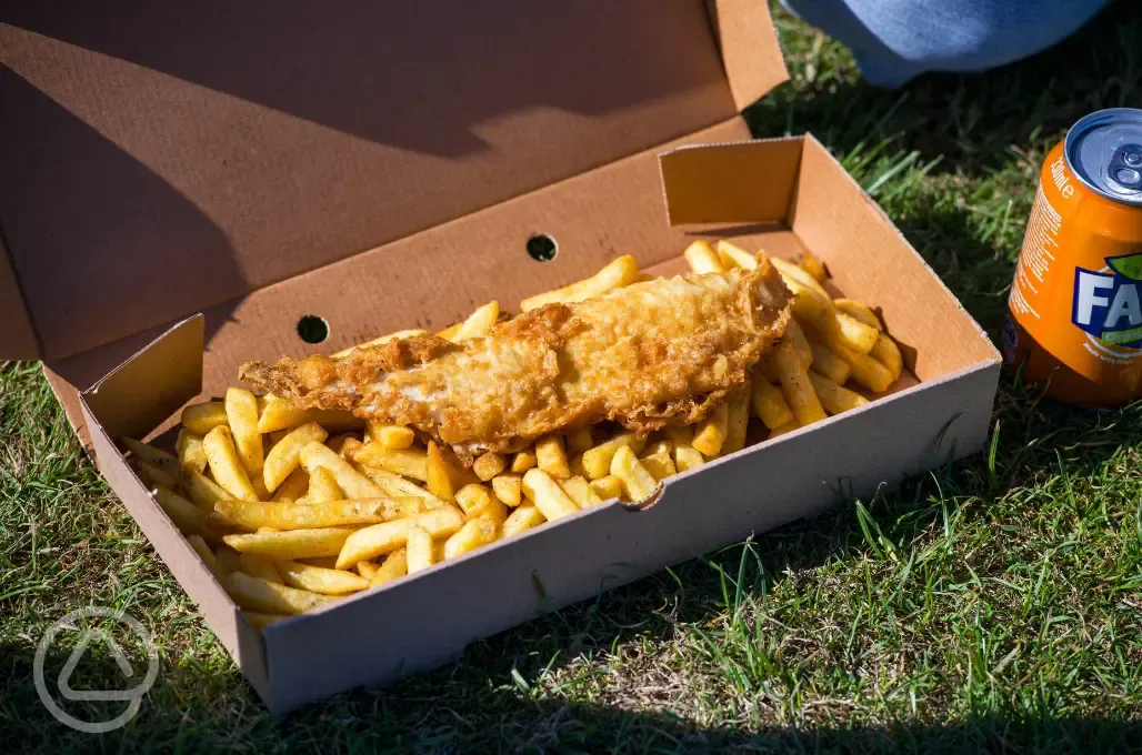 Courtyard takeaway serving options like fish and chips, pizza and burgers