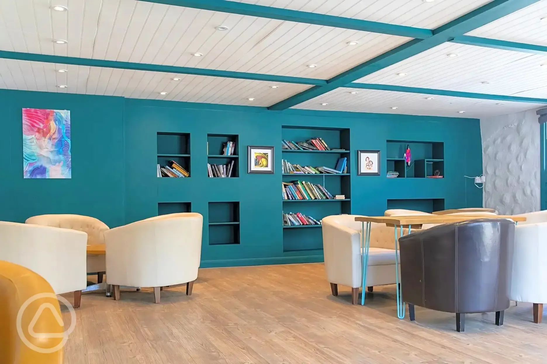 Seating and library area in reception