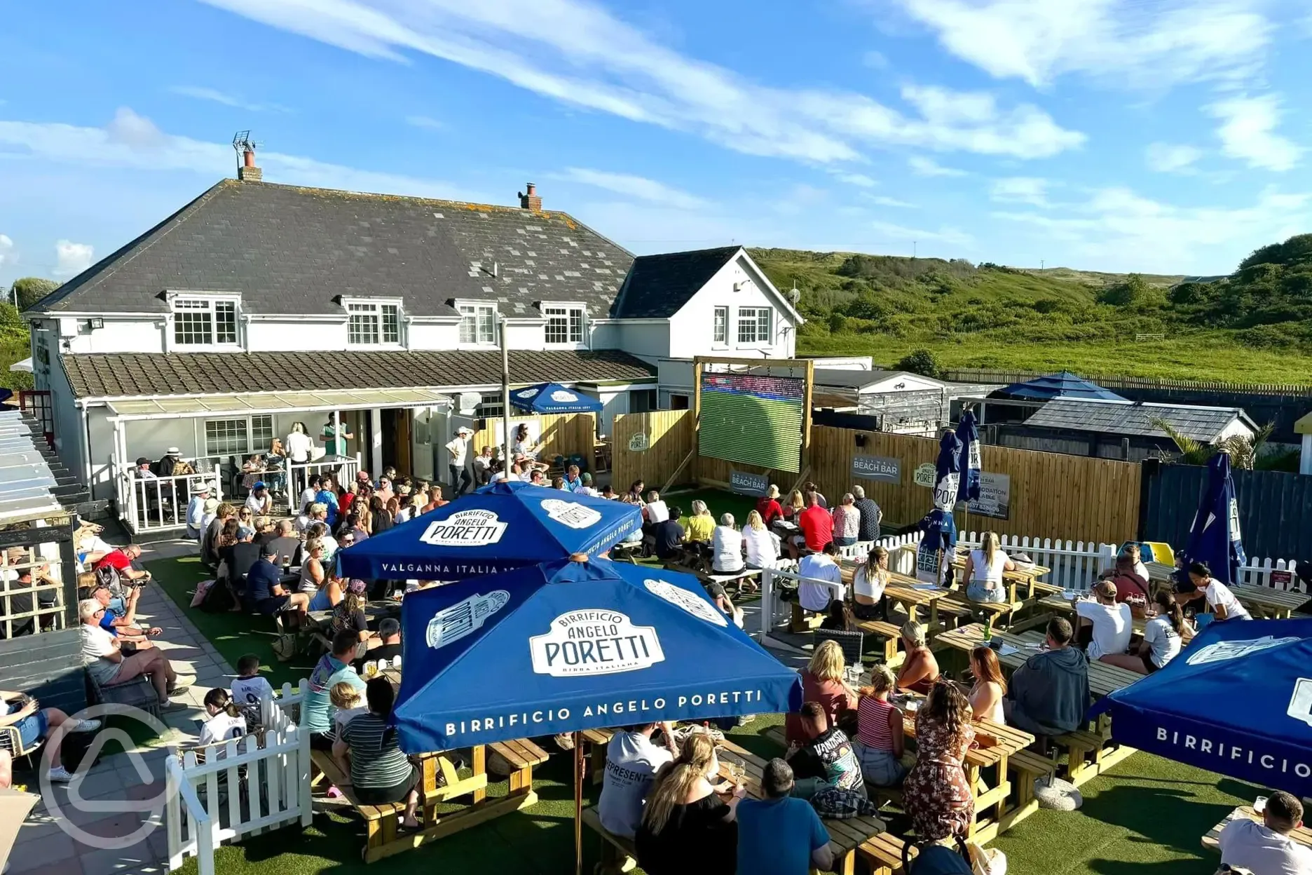 Beer garden - showing the football in the summer