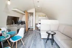 Superior pod with a double bed, double sofa bed, kitchen and dining area Superior pod with a double bed, double sofa bed, kitchen and dining area