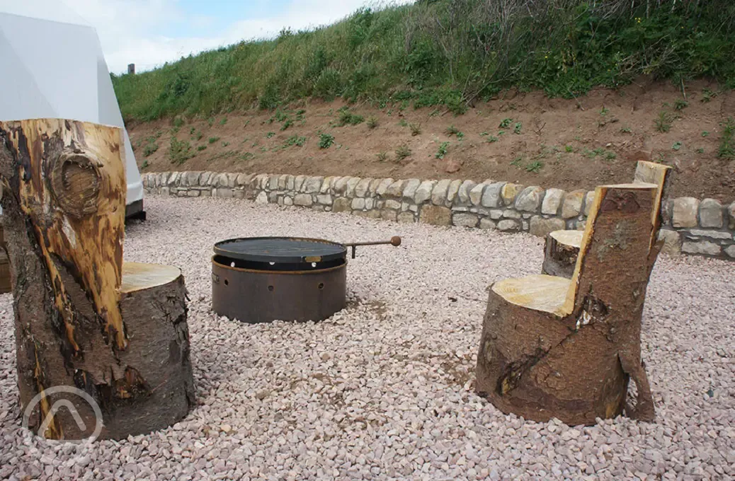 Deluxe glamping dome fire pit