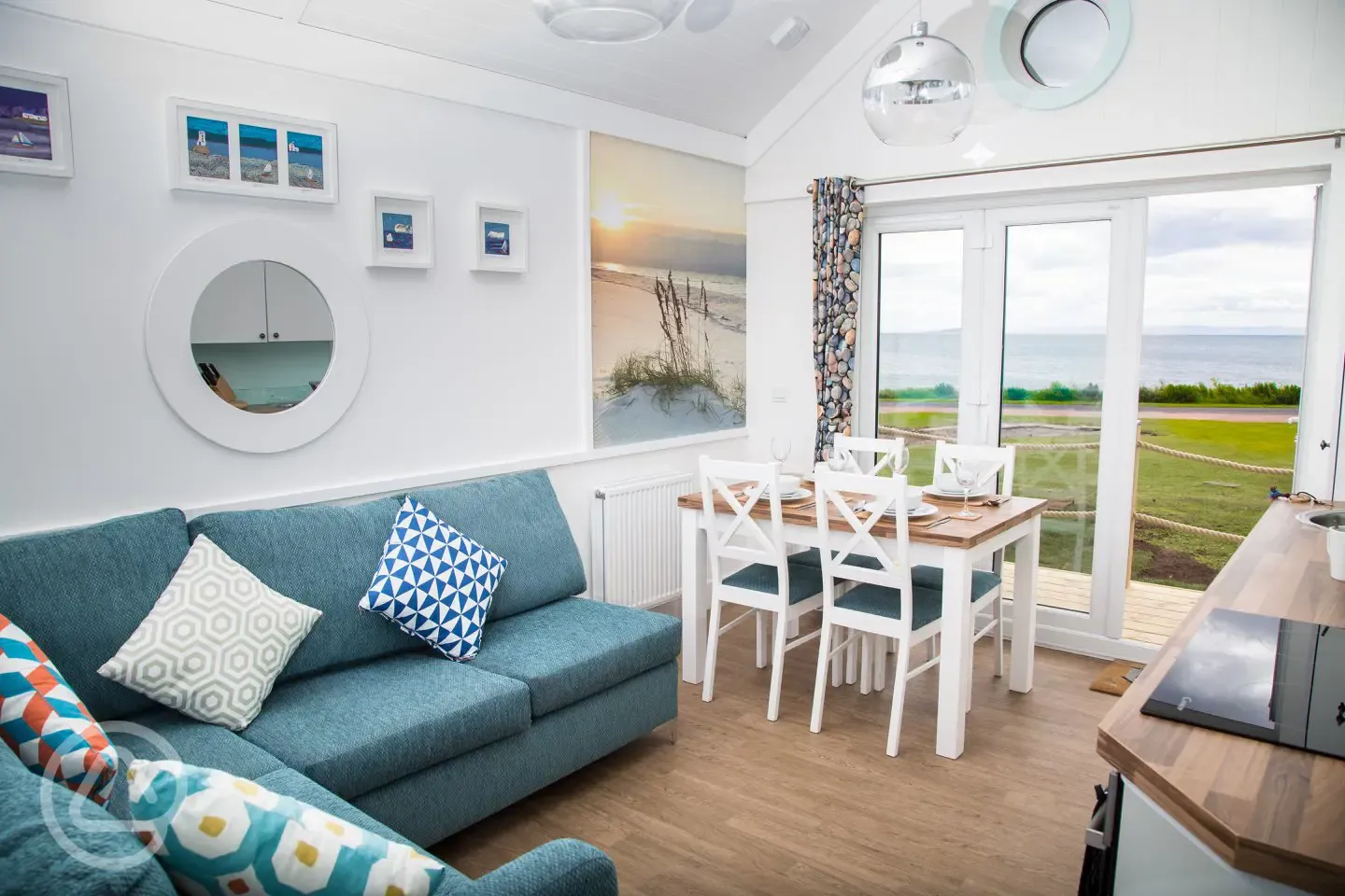 Deluxe ensuite beach hut with hot tub interior 