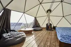 Glamping dome with a double bed, wood burner and camp mattresses Glamping dome with a double bed, wood burner and camp mattresses