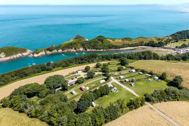 Aerial of Little Meadow Campsite with views to Watermouth Harbour