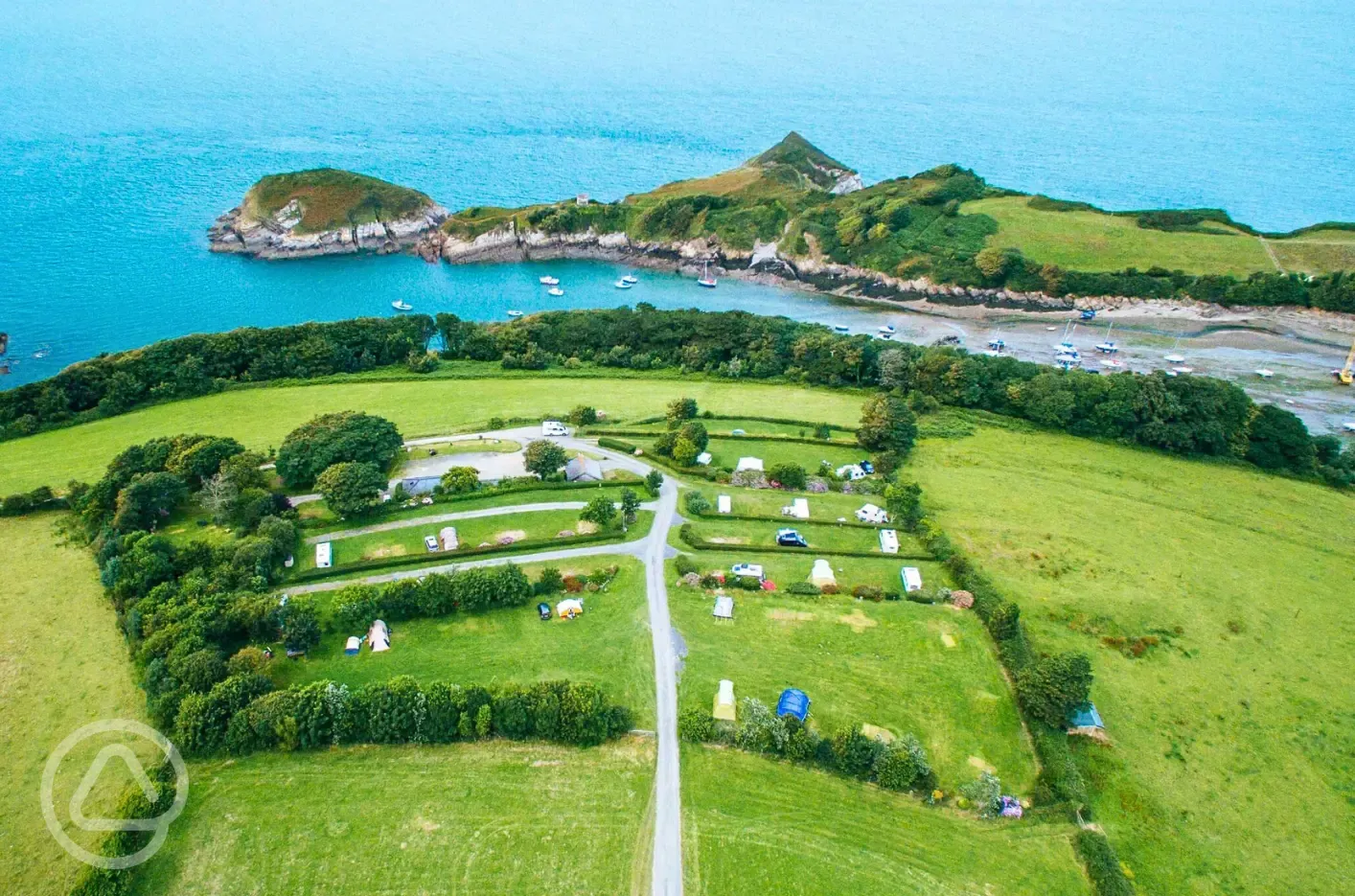 Aerial of the campsite and the coast