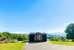 Camping pod with countryside views