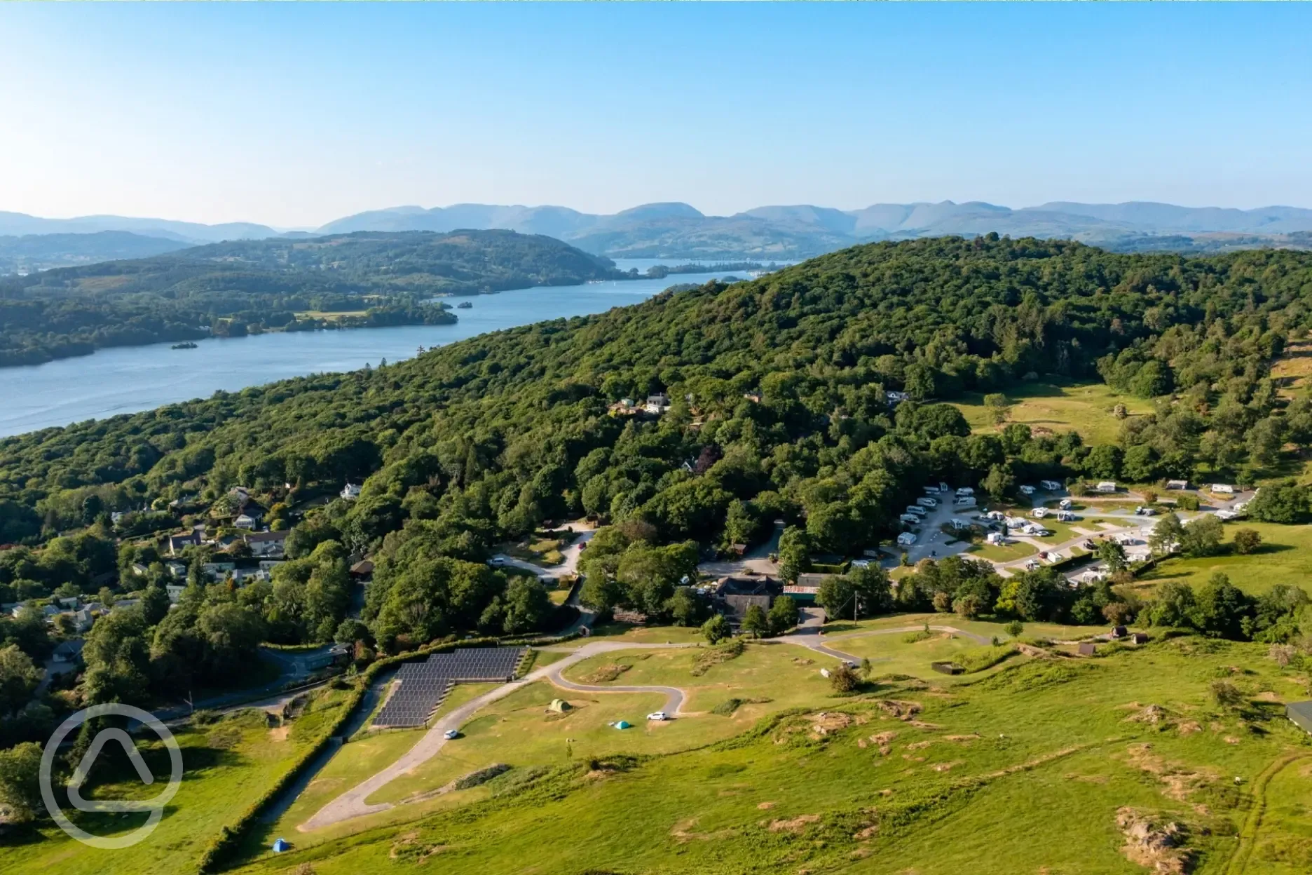 Aerial of the campsite and Lake Windermere