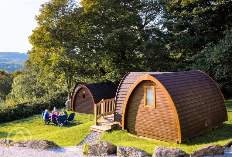 Family Vista camping pods with a decking area