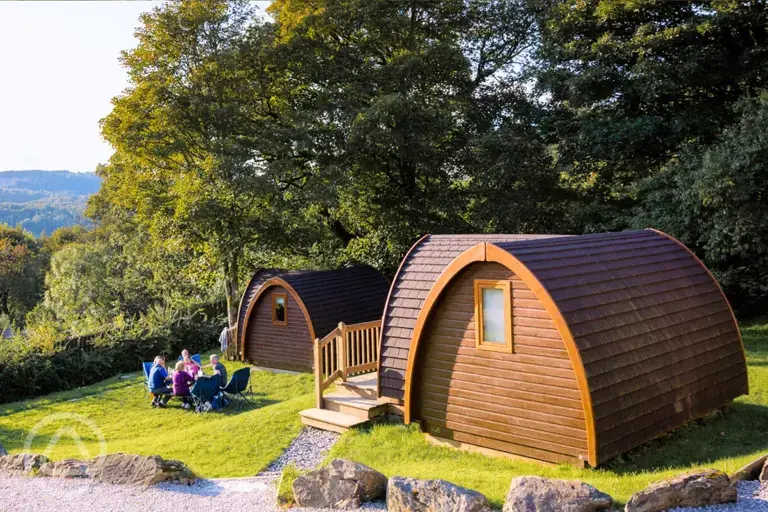 Family Vista camping pods with a decking area
