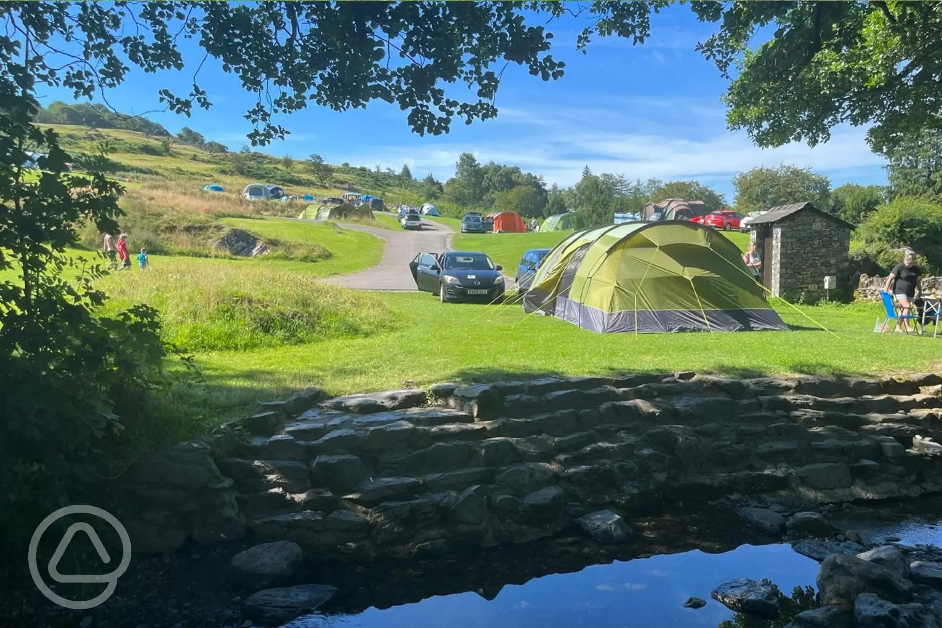 Non electric fellside grass pitches by Burrow Beck