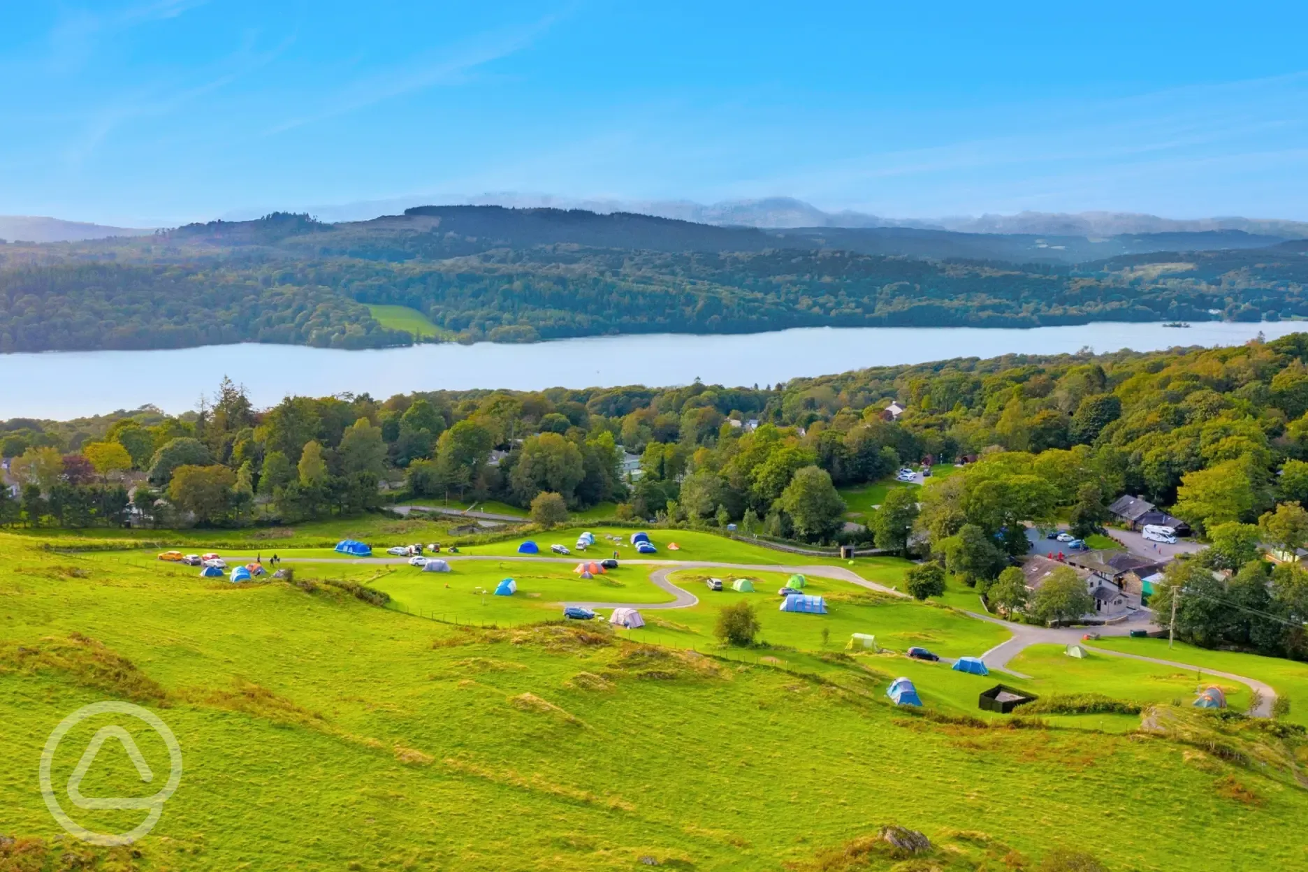 Aerial of the campsite and Lake Windermere