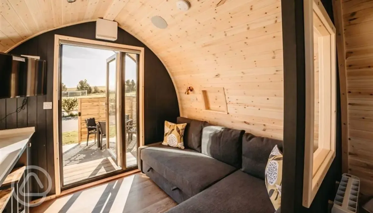 Mega ensuite glamping pod - living area