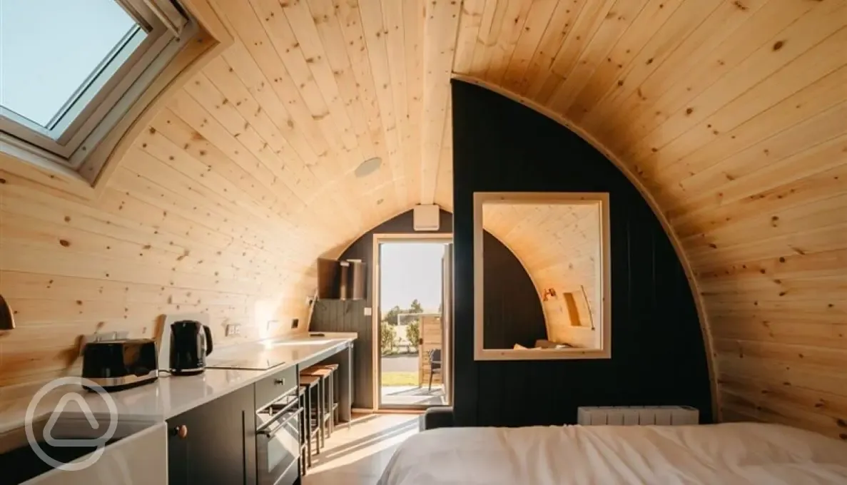 Mega ensuite glamping pod - view from the king size bed