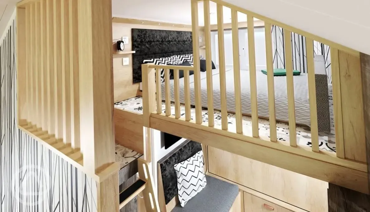 Ensuite glamping S-Pod - mezzanine bed