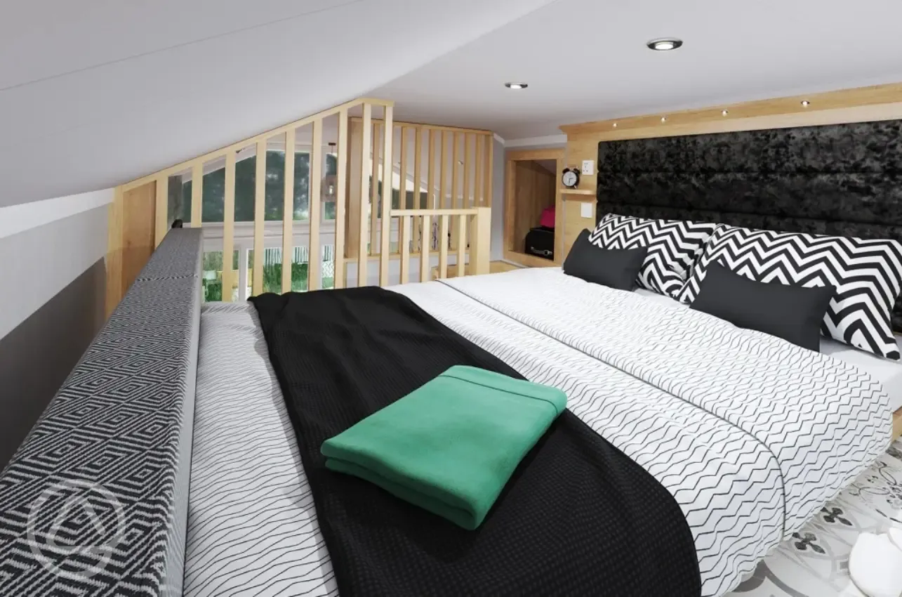 Ensuite glamping S-Pod - mezzanine bed