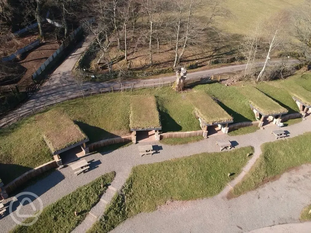 Aerial view of glamping burrows