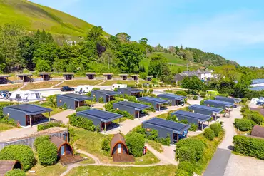 Aerial of the glamping units at The Quiet Site in the Lake District