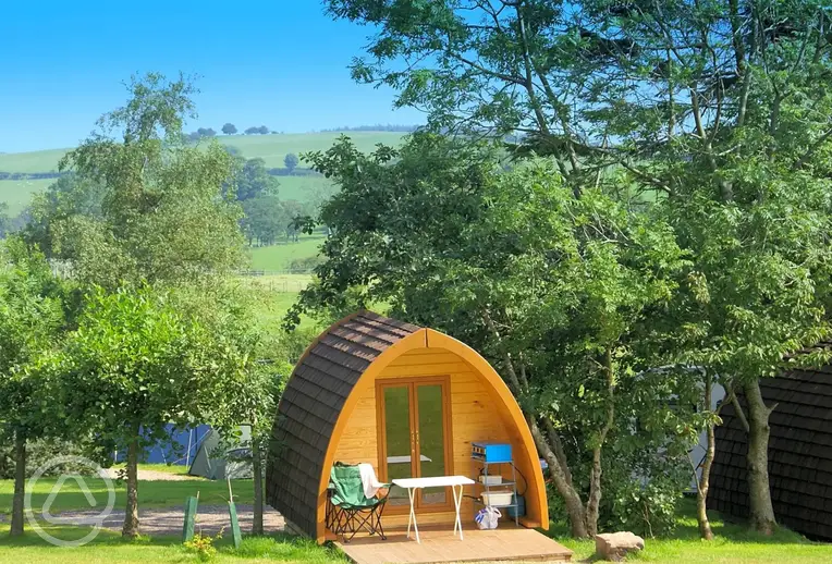 Camping pods with Lake District views