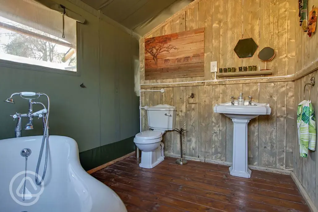 Safari tent ensuite with a bath