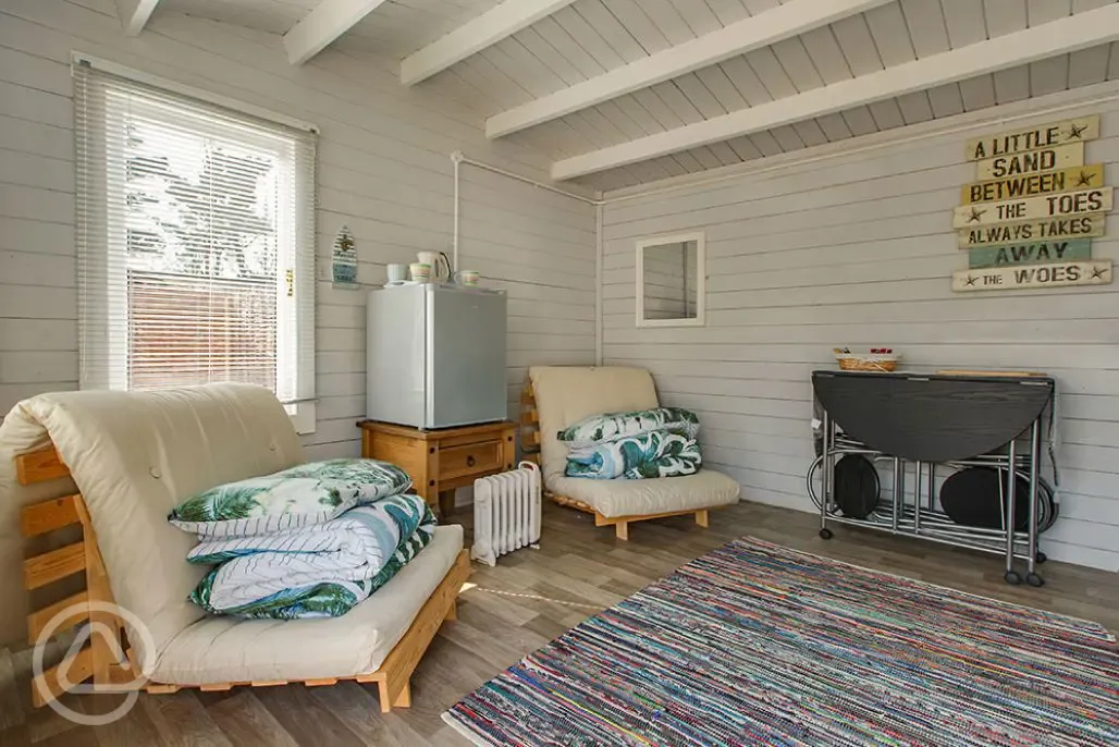 Beach hut cabin living area