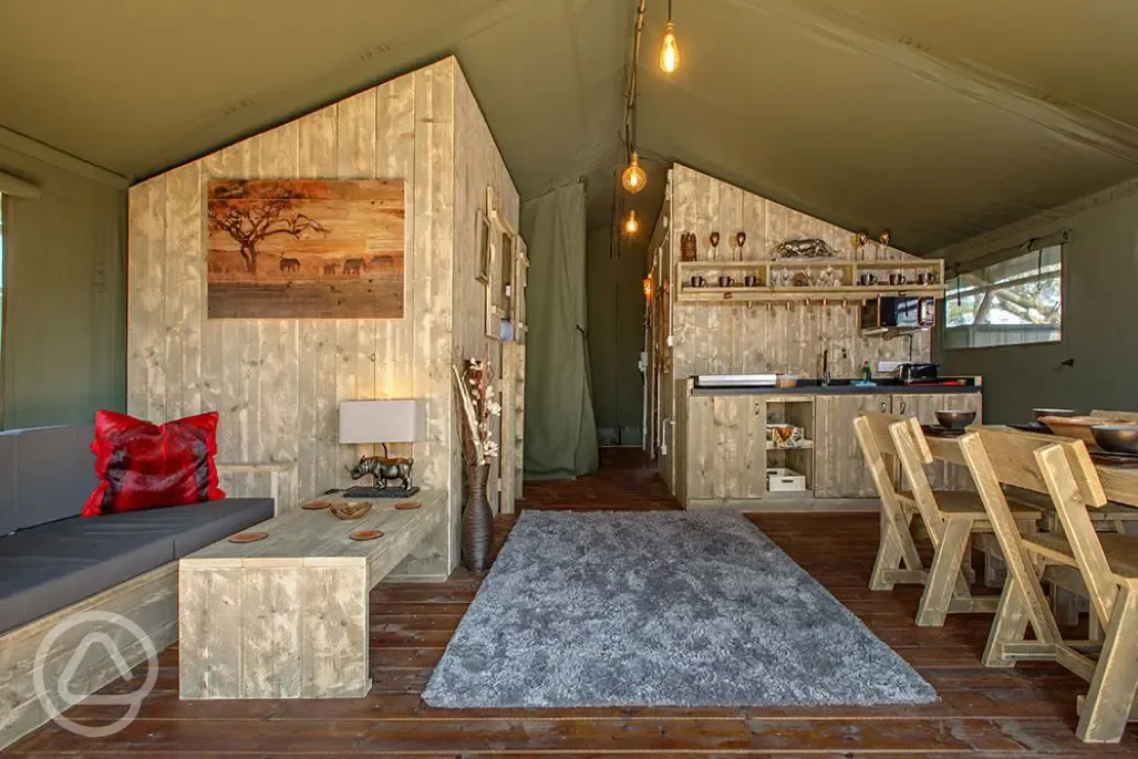 Safari tent living area